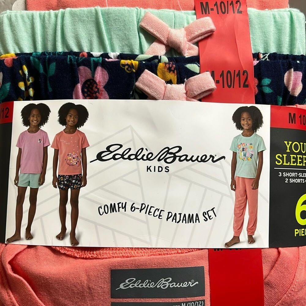 Eddie Bauer Comfy 6-piece Boho Pajama Set Girls Size M 10/12